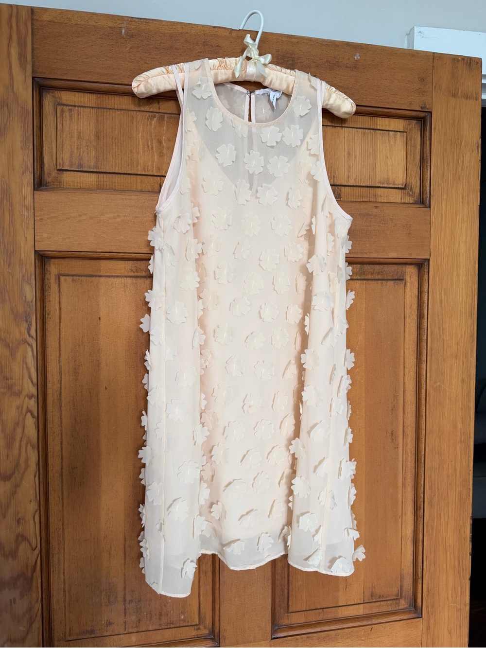 BCBGeneration Peach-Nude Floral Appliqué Dress